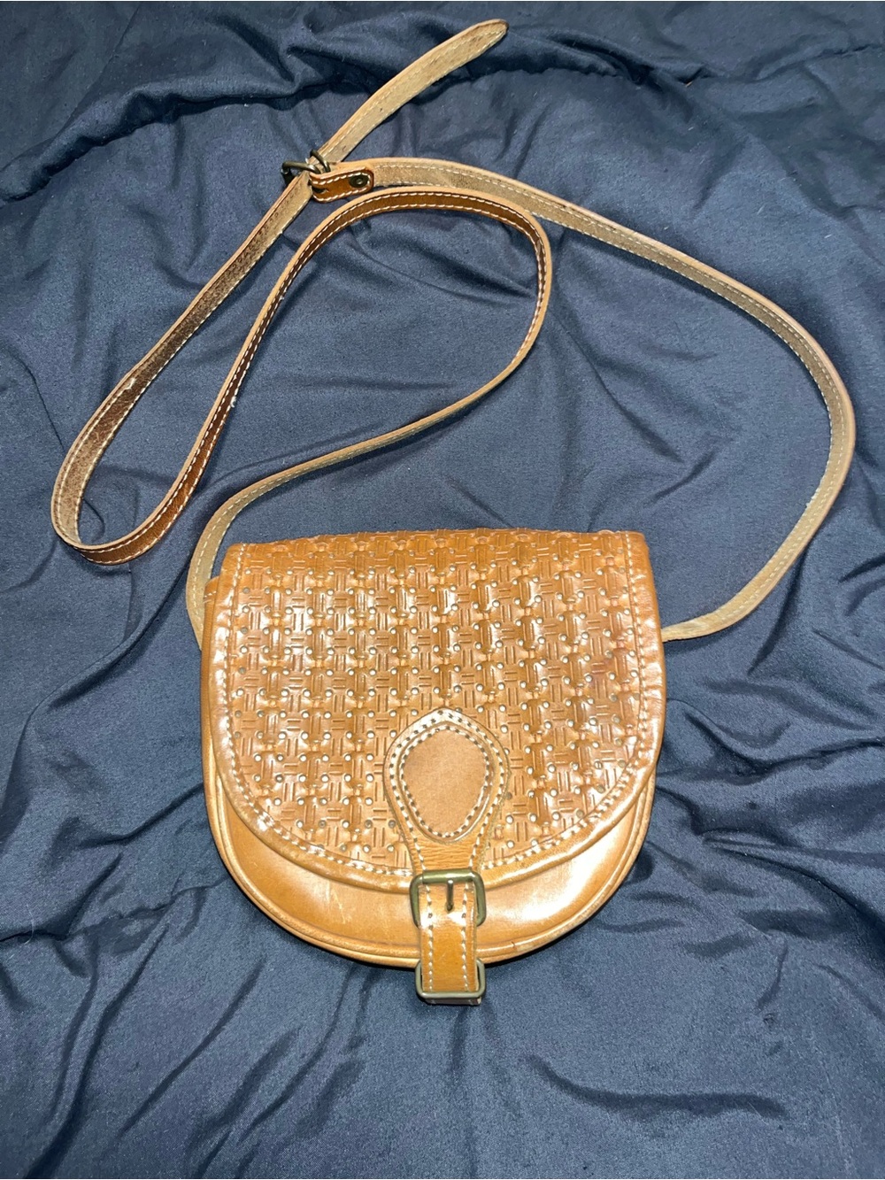 Classic Woven Leather Crossbody Bag in Tan